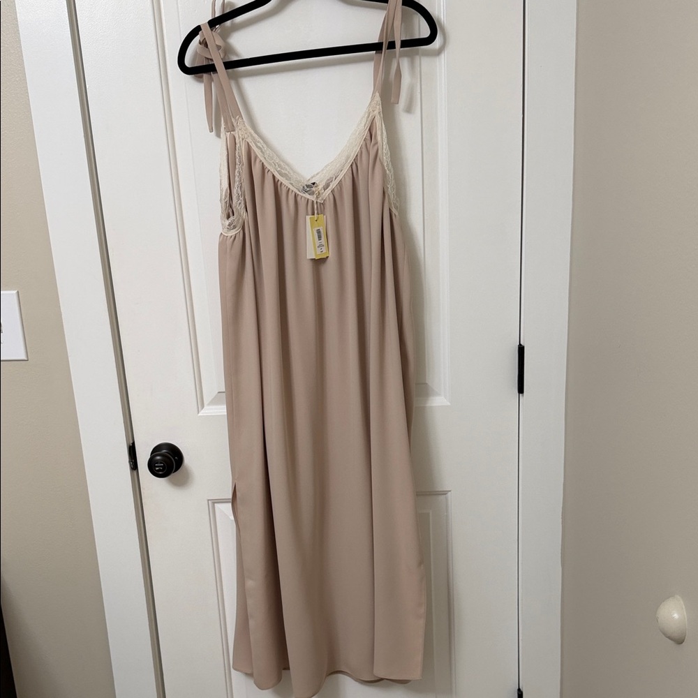 Aritzia Neutral Beige Lace-Trim Slip Dress
